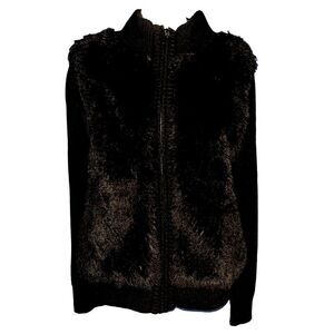 Peyton‎ Jensen black faux fur sweater jacket medium